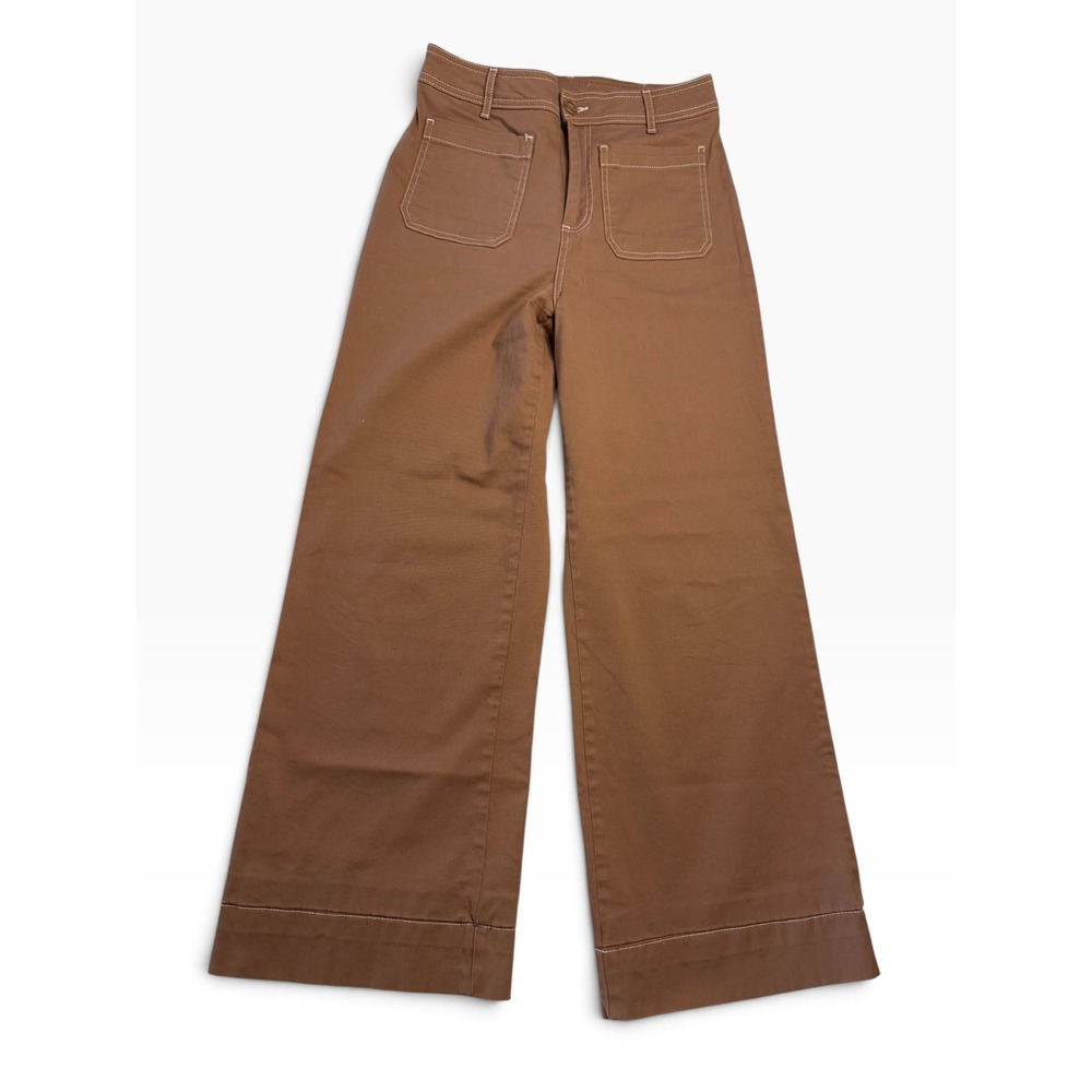 What Makes Sense brown cotton Contrast stitch Wide Leg pants sz L